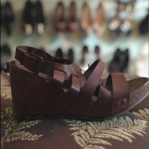 Blowfish distressed leather strappy wedge sandal